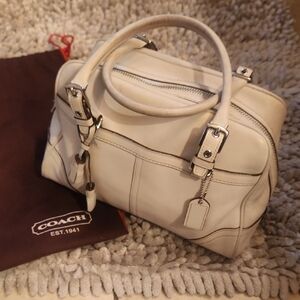 Coach Cream Leather Satchel with Silver Hardware